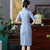 Chic Half Sleeve Knee Length Cheongsam Plaids & Checks Chinese Dress