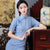 Elegante media manga hasta la rodilla Cheongsam cuadros y cuadros vestido chino