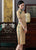 Robe chinoise à carreaux et carreaux Cheongsam au genou chic à demi-manches