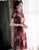 Vestido de madre estilo chino Cheongsam de seda floral hasta la rodilla con manga casquillo