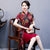 Short Sleeve Cheongsam Top Knee Length Floral Ao Dai Dress with Tassel