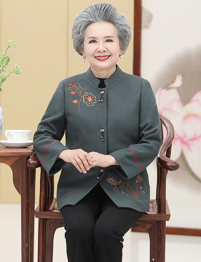 Floral Embroidery Woolen Tang Suit Traditional Chinese Jacket Mother s IDREAMMART