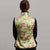 Chaleco chino de brocado floral con borde de piel y botones de correa