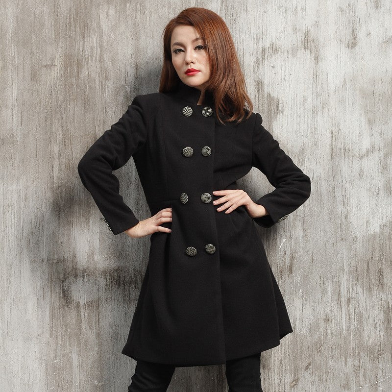 Women's Double-Breasted Wool Blend Chinese Style Wind Coat – IDREAMMART